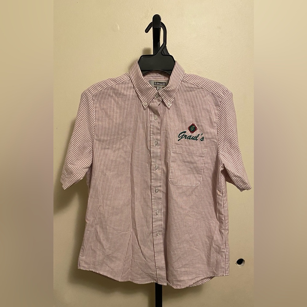 Edwards - Men's Small Striped Shirt - Red & White W/ Embroidery